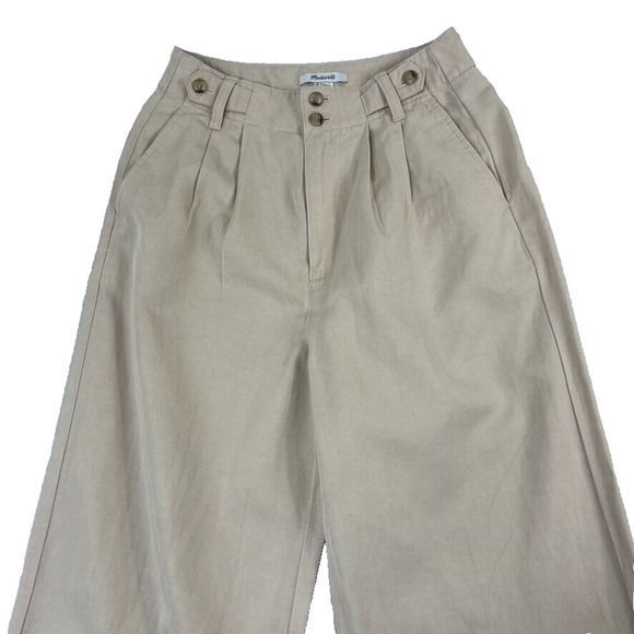 Madewell Pants Women's Size 00 Beige The Harlow Linen Wide Leg Drapey Twill - Picture 3 of 10
